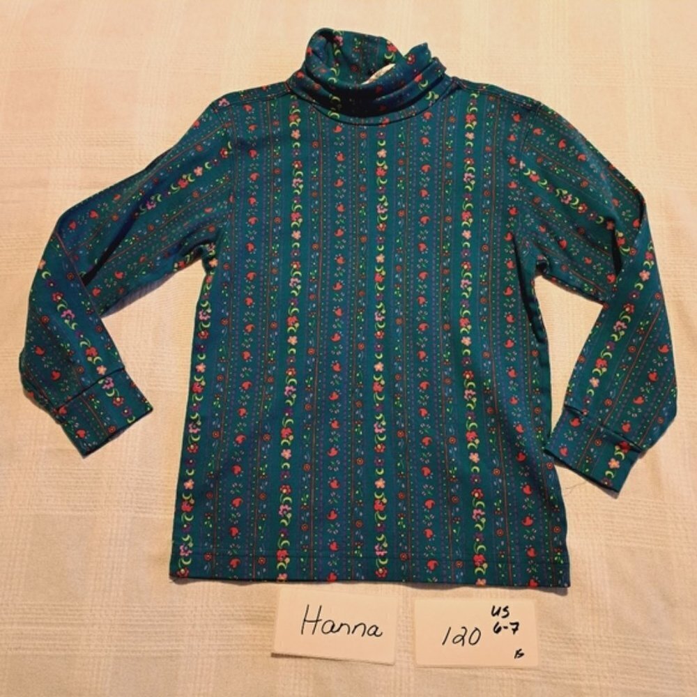 Hanna Andersson girls size 120 or 6-7 vertical floral rows turtleneck USA made